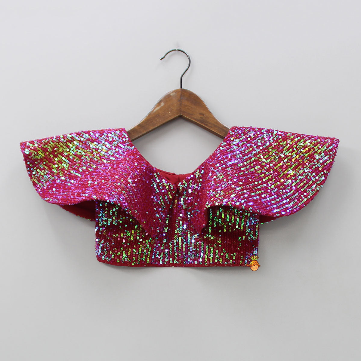 Maroon Sequined Cape Style Top With Multi Layered Frilly Lehenga