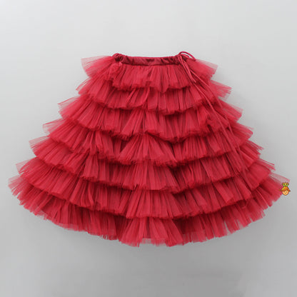 Maroon Sequined Cape Style Top With Multi Layered Frilly Lehenga