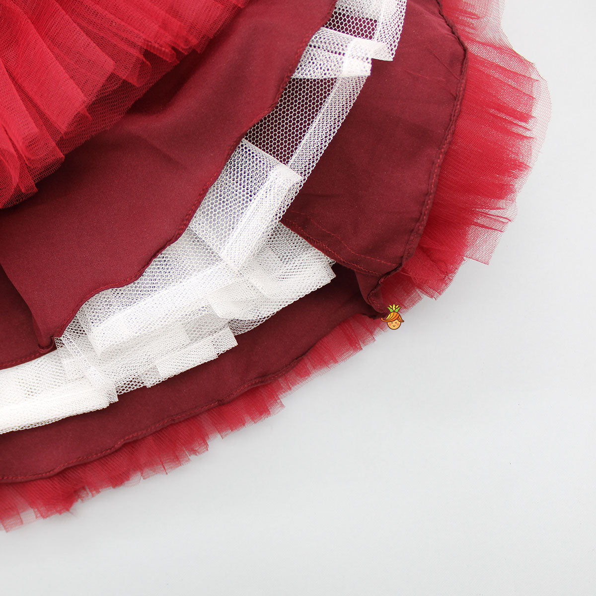 Maroon Sequined Cape Style Top With Multi Layered Frilly Lehenga